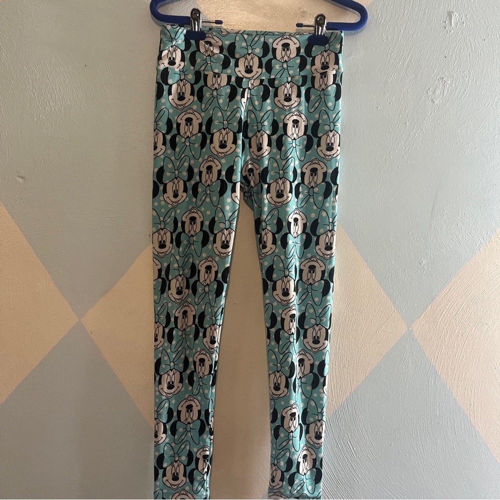 LuLaRoe Disney Collection OS Minnie Mouse Teal Leggings - Gently Used